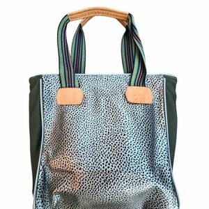 Consuela Metallic Textured Tote with Multicolor Striped Handles